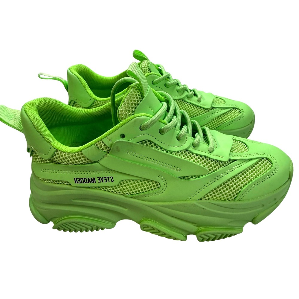 Steve Madden Possession Sneakers Womens 8.5 Neon Green Excellent Chunky Dad Shoe
